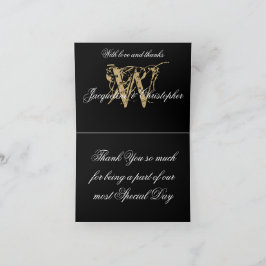 Cartão De Agradecimento Nomes Monograma Elegantes Dourado Preto Casamento