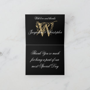 Cartão De Agradecimento Nomes Monograma Elegantes Dourado Preto Casamento