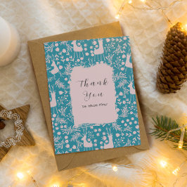 Cartão De Agradecimento Nordic Reindeer Floral | Blush on Teal Christmas 