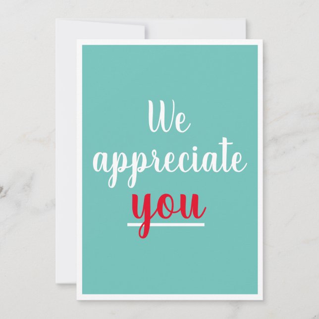 Cartão De Agradecimento Nós Agradecemos A Sua Boa Gesto Obrigado Teal (Frente)