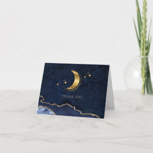 Cartão De Agradecimento Nós Estamos Acima da Lua Estrelas Douradas Azul Ch