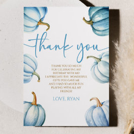 Cartão De Agradecimento Nossa Pequena Festa de aniversário Azul de Abóbora