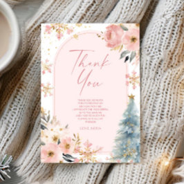 Cartão De Agradecimento Nossa Pequena Festa de aniversário Rosa Floco de N