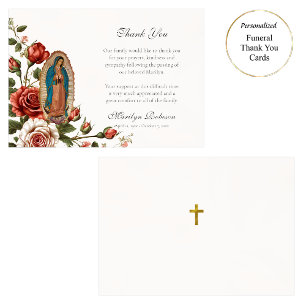 Cartão De Agradecimento Nossa Senhora de Guadalupe Rosas Funeral Católico 