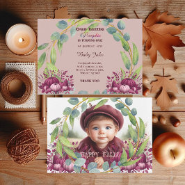 Cartão De Agradecimento Nosso Pequeno primeiro aniversario Roxo Da Bomba