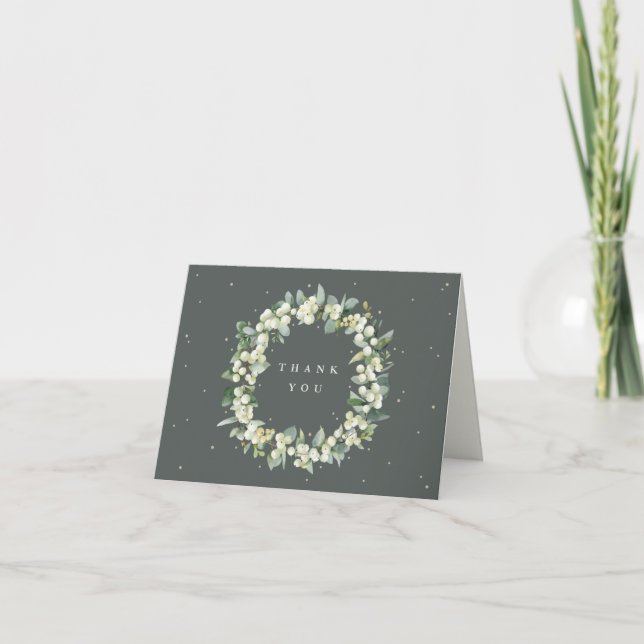 Cartão De Agradecimento Nota de Casamento de Wreath Verde+Eucalyptus (Frente)