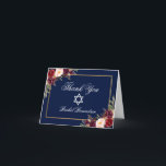 Cartão De Agradecimento Nota Dourado floral de Mitzvah Borgonha do bastão<br><div class="desc">Obrigado Dourado azul floral de Borgonha Marsala da aguarela de Mitzvah do bastão você cartão de nota</div>