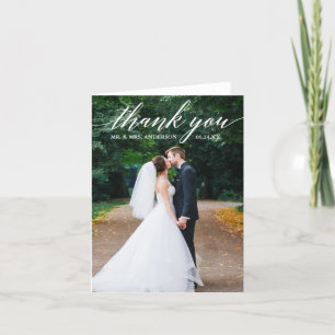 Cartão De Agradecimento Nota Elegante de Foto de Casamento Caligrafia