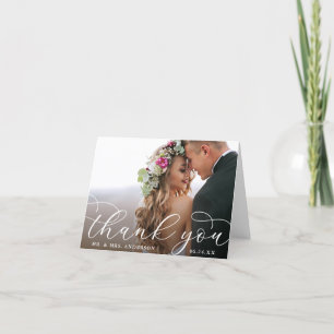 Cartão De Agradecimento Nota Fotográfica de Casamento de Caligrafia Modern