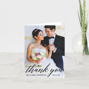 Cartão De Agradecimento Nota Fotográfica de Casamento de Noite de Caligra