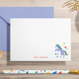 Cartão De Agradecimento Nota Pessoal do Pastel Blue Rainbow Unicorn Kids