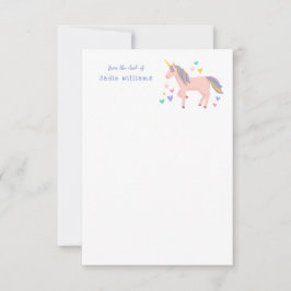 Cartão De Agradecimento Nota pessoal do Rainbow Unicorn Pastel rosa