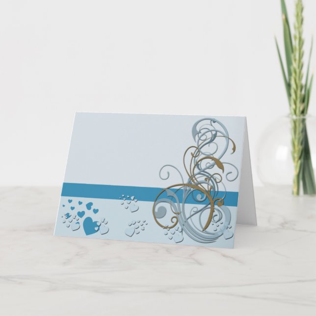 Cartão De Agradecimento Notecard azul e bronze personalizável (Frente)