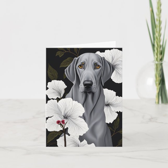Cartão De Agradecimento Notecard dobrado de Weimaraner tropical (Frente)