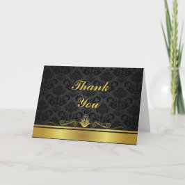 Cartão De Agradecimento Notecard preto e Dourado elegante