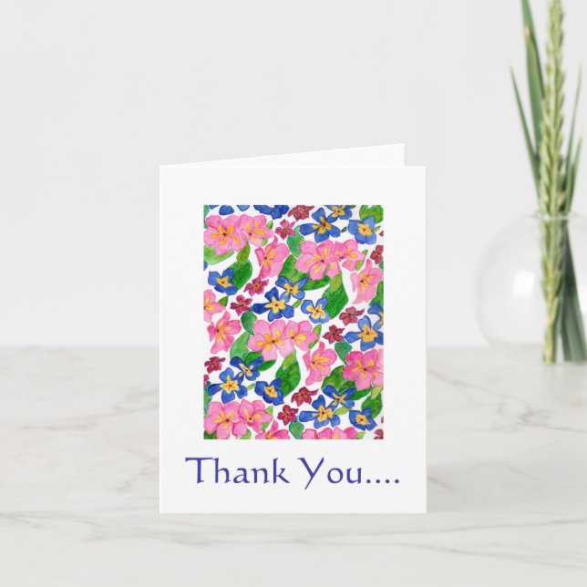 Cartão De Agradecimento Notecard Primroses 'Obrigado' (Frente)