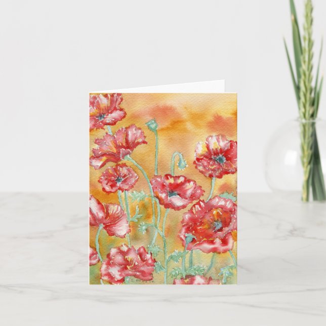 Cartão De Agradecimento Notecard Vazio "Poppies Vermelhos" (Frente)