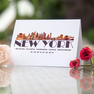 Cartão De Agradecimento Nova Iorque Skyline. Boroughs e coordenadas