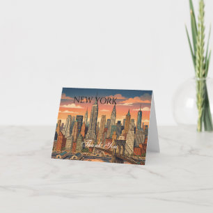 Cartão De Agradecimento Nova York Skyline Viagem Arte Vintage   Personaliz