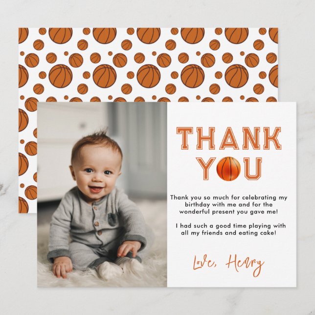 Cartão De Agradecimento Novato do Ano de Basquete de primeiro aniversario (Frente/Verso)