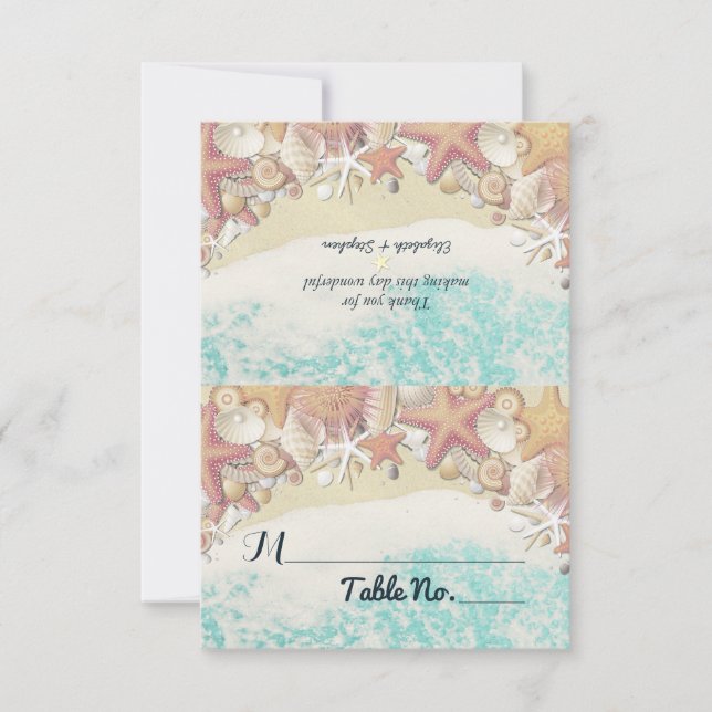Cartão De Agradecimento Número da Mesa do Local de Casamento Verão Praia E (Frente)