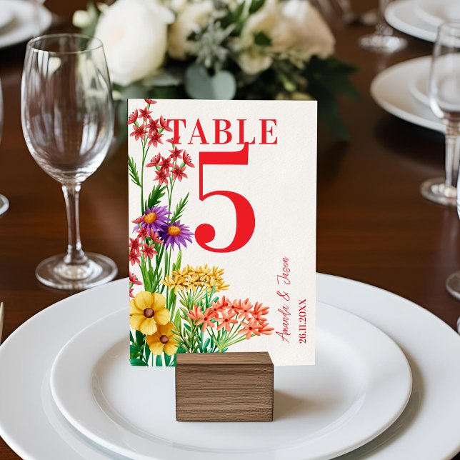 Cartão De Agradecimento Número da Tabela de Casamento Rustic Orange Wildfl (Purple Orange Wildflowers Wedding Table Number)