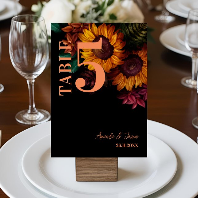 Cartão De Agradecimento Número da Tabela Floral de Casamento Rustic Orange (Rustic Burnt Orange Floral Wedding Table Number)