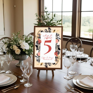 Cartão De Agradecimento Número de Mesa de Casamento Floral Botânico Rosa