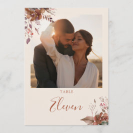 Cartão De Agradecimento Número de Mesa de Foto Floral Rústico de Outono