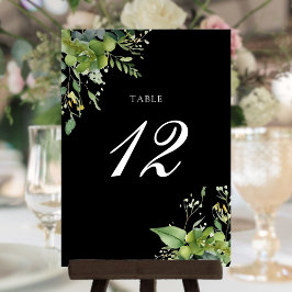 Cartão De Agradecimento Número de Mesa Floral Verde e Branco