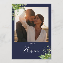 Cartão De Agradecimento Número de Mesa Foto Floral Verde Azul Marinho
