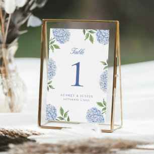 Cartão De Agradecimento Número de Mesa Grande Flor de Hortênsia Azul Cláss