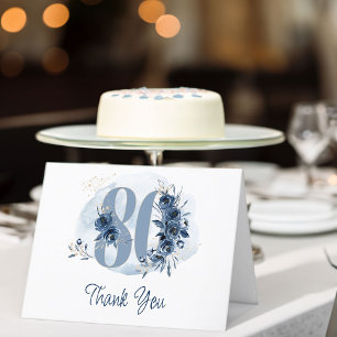 Cartão De Agradecimento Número Floral de Aniversário de 80 anos Azul Coste