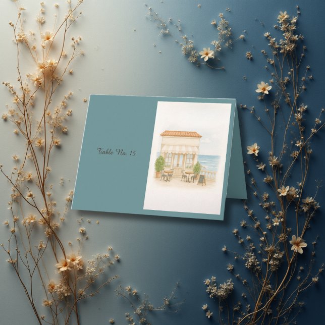 Cartão De Agradecimento números da mesa de casamento do oceano costeiro (Criador carregado)