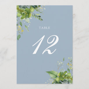 Cartão De Agradecimento Números de Mesa em Poeira Azul Floral Verde