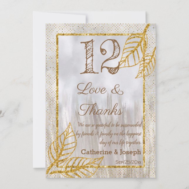 Cartão De Agradecimento Números de Tabela de Folhas de Castanha Dourada de (Frente)