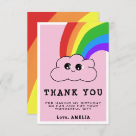 Cartão De Agradecimento Nuvem Kawaii Arco-íris Menina Rosa Aniversário Inf