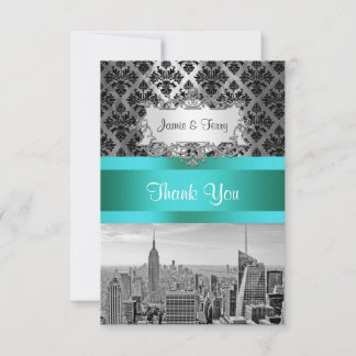 Cartão De Agradecimento NY City Skyline BW B3 Damask F2 - Obrigado