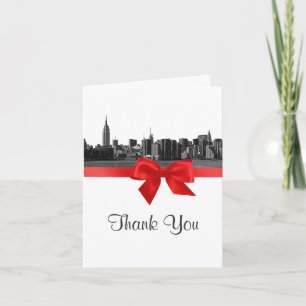 Cartão De Agradecimento NYC ampla paisagem urbana gravada BW Vermelho Obri