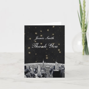 Cartão De Agradecimento NYC Skyline 2 Black Dourado Star Obrigado