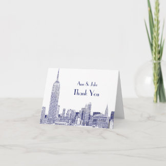 Cartão De Agradecimento NYC Skyline Etch 01 Obrigado Azul