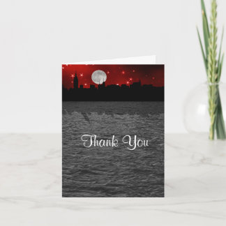 Cartão De Agradecimento NYC Skyline Silhouette Moon Red Obrigado