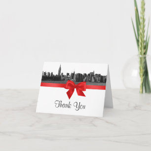 Cartão De Agradecimento NYC Wide Skyline Enchida BW Red H Obrigado