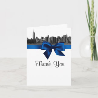 Cartão De Agradecimento NYC Wide Skyline Enchida BW Royal Blue Obrigado
