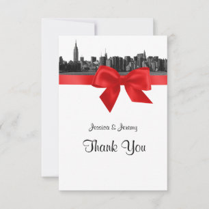 Cartão De Agradecimento NYC Wide Skyline Enchida BW Vermelho Obrigado