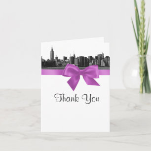 Cartão De Agradecimento NYC Wide Skyline Escreveu BW Lilac Obrigado