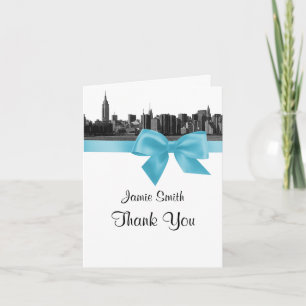 Cartão De Agradecimento NYC Wide Skyline Escreveu BW Lt Blue Obrigado #2