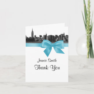 Cartão De Agradecimento NYC Wide Skyline Escreveu BW Lt Blue Obrigado #2
