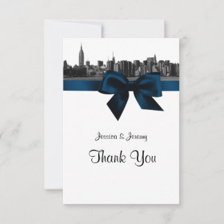 Cartão De Agradecimento NYC Wide Skyline Etch BW Marinho Azul Obrigado
