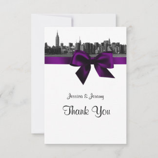 Cartão De Agradecimento NYC Wide Skyline Etch BW Purple Obrigado